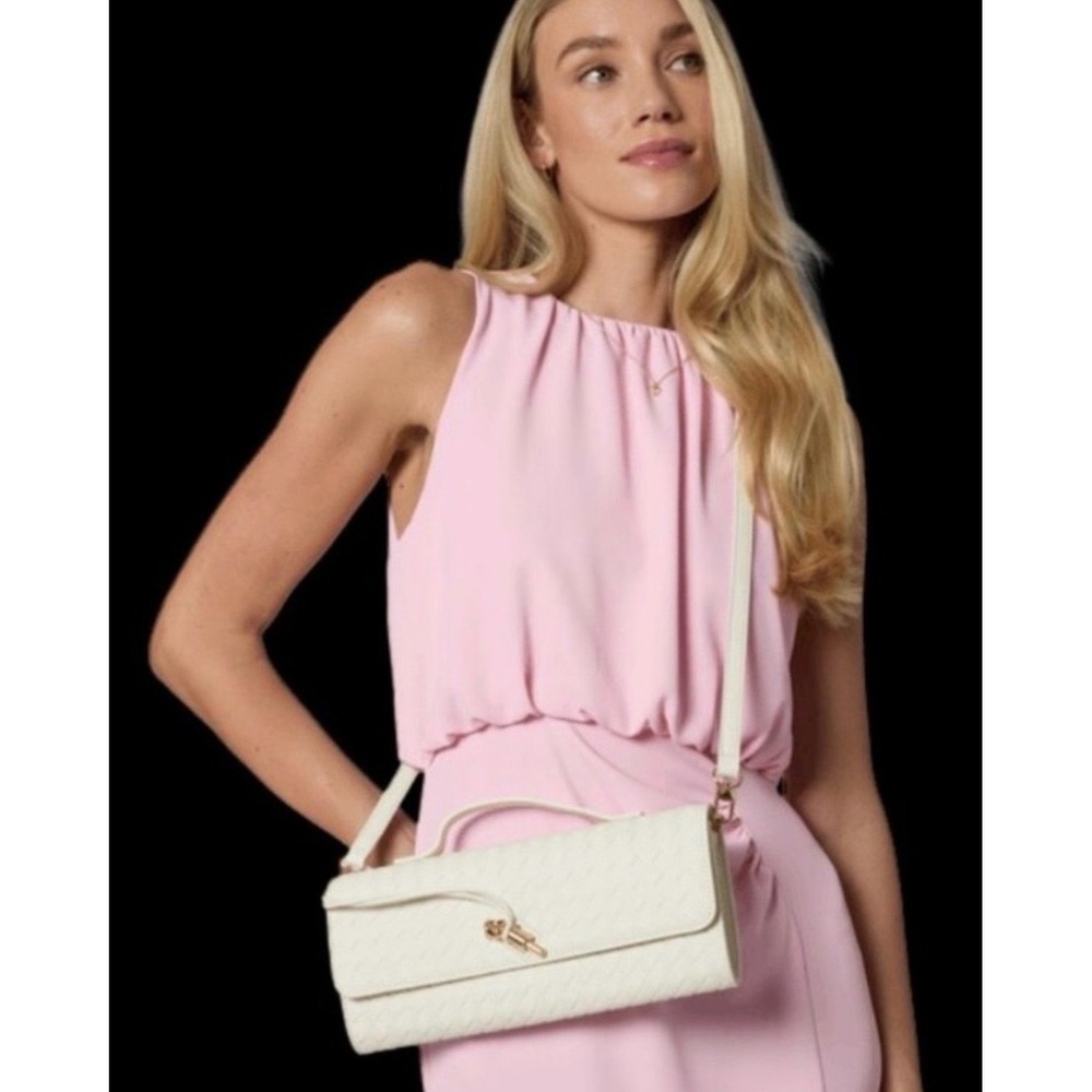 Few Moda Theia Bag Cream Woven East West Clutch Crossbody NWT